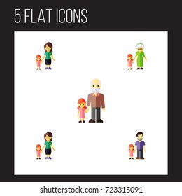 Flat Icon People Set Of Mother, Grandpa, Daugther Vector Objects. Also Includes Grandma, Daugther, Family Elements.