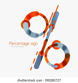 Flat icon of percentage sign. Linear outline style made of overlapping multicolored line elements