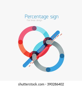 Flat icon of percentage sign. Linear outline style made of overlapping multicolored line elements