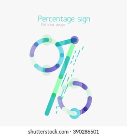Icono plano de signo de porcentaje. Estilo de contorno lineal hecho de elementos de línea multicolor superpuestos