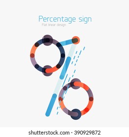 Flat icon of percentage sign. Linear outline style made of overlapping multicolored line elements