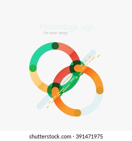 Flat icon of percentage sign. Linear outline style made of overlapping multicolored line elements