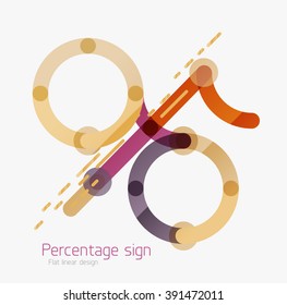 Flat icon of percentage sign. Linear outline style made of overlapping multicolored line elements