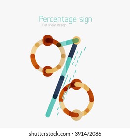 Flat icon of percentage sign. Linear outline style made of overlapping multicolored line elements