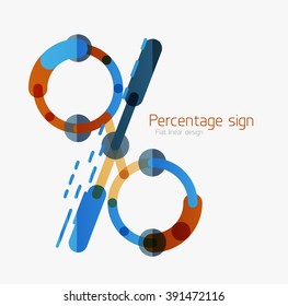 Flat icon of percentage sign. Linear outline style made of overlapping multicolored line elements