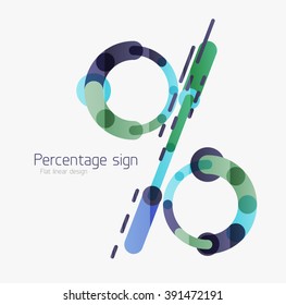 Flat icon of percentage sign. Linear outline style made of overlapping multicolored line elements