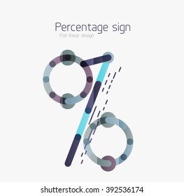 Flat icon of percentage sign. Linear outline style made of overlapping multicolored line elements