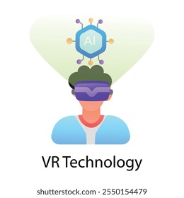 Ein flaches Symbol für eine Person, die vR-Technologie erfährt 