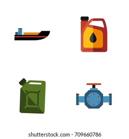Flat Icon Petrol Set Of Boat, Fuel Canister, Flange And Other Vector Objects. Also Includes Valve, Pipe, Ship Elements.