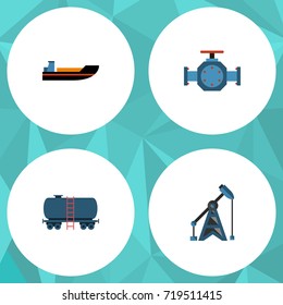 Flat Icon Petrol Set Of Container, Rig, Flange And Other Vector Objects. Also Includes Valve, Transport, Oil Elements.