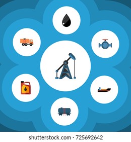 Flat Icon Petrol Set Of Container, Jerrycan, Droplet And Other Vector Objects. Also Includes Oil, Container, Fuel Elements.