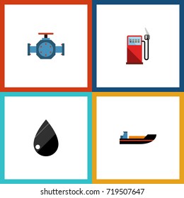 Flat Icon Petrol Set Of Petrol, Droplet, Flange And Other Vector Objects. Also Includes Drop, Droplet, Valve Elements.