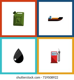 Flat Icon Petrol Set Of Droplet, Fuel Canister, Boat And Other Vector Objects. Also Includes Station, Oil, Drop Elements.