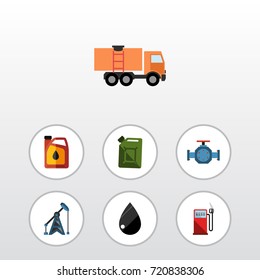 Flat Icon Petrol Set Of Droplet, Petrol, Fuel Canister And Other Vector Objects. Also Includes Petrol, Jerrycan, Van Elements.