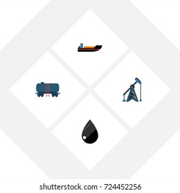 Flat Icon Petrol Set Of Droplet, Container, Boat And Other Vector Objects. Also Includes Pump, Rig, Oil Elements.