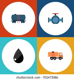 Flat Icon Petrol Set Of Flange, Container, Van And Other Vector Objects. Also Includes Pipe, Drop, Oil Elements.