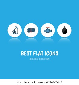 Flat Icon Petrol Set Of Flange, Rig, Container And Other Vector Objects. Also Includes Pump, Liquid, Drop Elements.