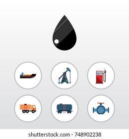 Flat Icon Petrol Set Of Flange, Droplet, Boat And Other Vector Objects. Also Includes Gas, Station, Transport Elements.