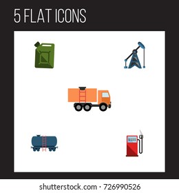 Flat Icon Petrol Set Of Fuel Canister, Rig, Petrol And Other Vector Objects. Also Includes Gas, Oil, Fuel Elements.