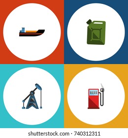 Flat Icon Petrol Set Of Petrol, Fuel Canister, Boat And Other Vector Objects. Also Includes Boat, Fuel, Oil Elements.