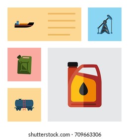 Flat Icon Petrol Set Of Rig, Fuel Canister, Boat And Other Vector Objects. Also Includes Ship, Pump, Oil Elements.