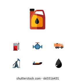 Flat Icon Petrol Set Of Van, Droplet, Rig And Other Vector Objects. Also Includes Drop, Oil, Van Elements.