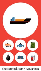 Flat Icon Petrol Set Of Petrol, Van, Flange And Other Vector Objects. Also Includes Transport, Ship, Pipe Elements.