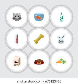 Flat Icon Pets Set Of Dog Food, Kitty, Seaweed And Other Vector Objects. Also Includes Bone, Seaweed, Food Elements.