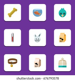 Flat Icon Pets Set Of Fishbowl, Sparrow, Nutrition Box And Other Vector Objects. Also Includes Bird, Cage, Fishbowl Elements.