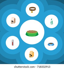 Flat Icon Pets Set Of Nutrition Box, Seaweed, Fish Nutrient And Other Vector Objects. Also Includes Box, Rabbit, Cat Elements.
