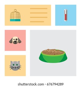 Flat Icon Pets Set Of Puppy, Bird Prison, Temperature Measurement And Other Vector Objects. Also Includes Pussy, Temperature, Hare Elements.