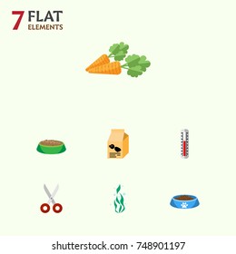 Flat Icon Pets Set Of Root Vegetable, Seaweed, Rabbit Meal And Other Vector Objects. Also Includes Bowl, Vegetable, Seaweed Elements.