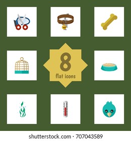 Flat Icon Pets Set Of Shears, Feeding, Temperature Measurement And Other Vector Objects. Also Includes Clippers, Food, Bird Elements.