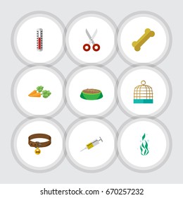 Flat Icon Pets Set Of Vaccine, Seaweed, Rabbit Meal And Other Vector Objects. Also Includes Clippers, Osseous, Dog Elements.