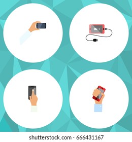 Flat Icon Phone Set Of Accumulator, Smartphone, Cellphone And Other Vector Objects. Also Includes Smartphone, Touchscreen, Interactive Elements.