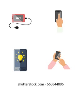 Flat Icon Phone Set Of Accumulator, Screen, Touchscreen And Other Vector Objects. Also Includes Interactive, Accumulator, Phone Elements.
