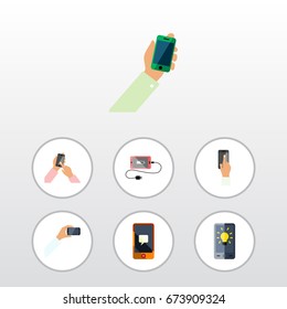 Flat Icon Phone Set Of Accumulator, Keep Phone, Touchscreen And Other Vector Objects. Also Includes Touchscreen, Accumulator, Telephone Elements.