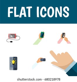 Flat Icon Phone Set Of Keep Phone, Accumulator, Smartphone And Other Vector Objects. Also Includes Display, Accumulator, Charge Elements.