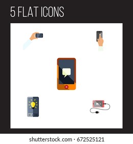 Flat Icon Phone Set Of Screen, Smartphone, Chatting And Other Vector Objects. Also Includes Telephone, Accumulator, Message Elements.