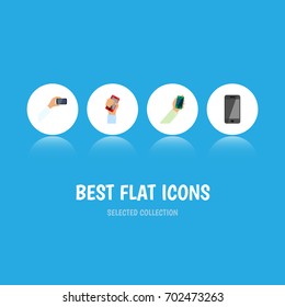 Flat Icon Phone Set Of Telephone, Cellphone, Smartphone And Other Vector Objects. Also Includes Smartphone, Cellphone, Phone Elements.