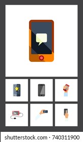 Flat Icon Phone Set Of Telephone, Cellphone, Screen And Other Vector Objects. Also Includes Cellphone, Screen, Display Elements.