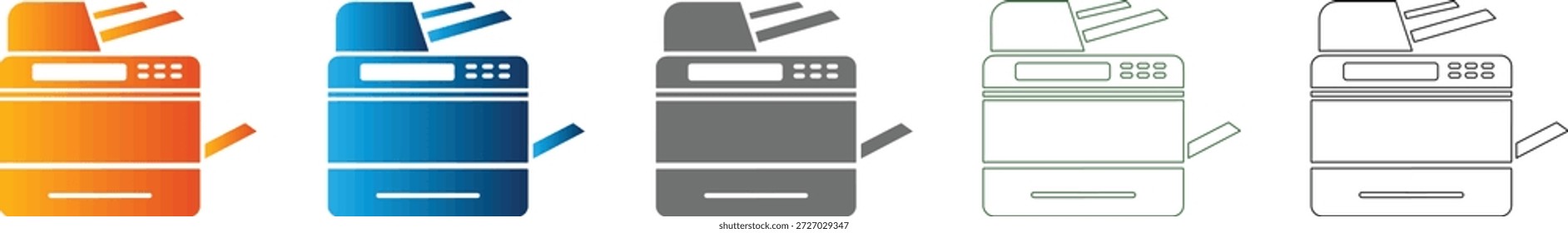 Icono plano de una fotocopiadora, parte de un conjunto de iconos consistente. Gráfico de Vector negro sólido aislado en blanco, perfecto para temas de oficina o tecnología.