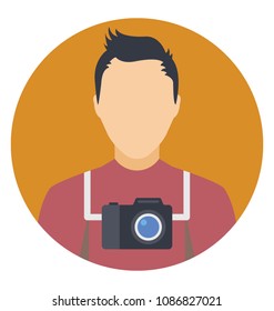 
Flat icon of a photographer with camera 
