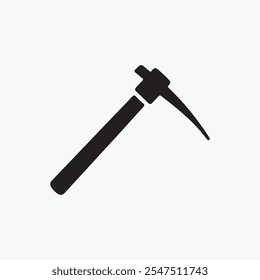 flat icon for a pick mattock suitable for web use. Design a simple silhouette of a garden mattock as a web icon with inverted colors. Develop a solid black icon vector for a pick instrument 