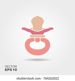 Flat icon. Pink baby pacifier for girl