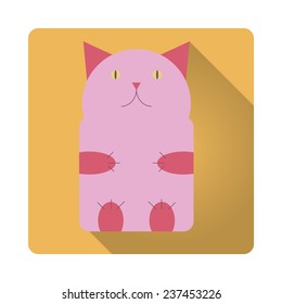 Flat icon of pink cat. Vector illustration 