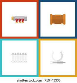 Flat Icon Pipeline Set Of Conduit, Pipe, Radiator And Other Vector Objects. Also Includes Heater, Cast, Pipework Elements.