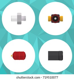 Flat Icon Pipeline Set Of Container, Tube, Tap And Other Vector Objects. Also Includes Connector, Container, Pipe Elements.