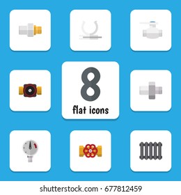 Flat Icon Pipeline Set Of Flange, Pressure, Connector And Other Vector Objects. Also Includes Pipe, Industry, Pressure Elements.