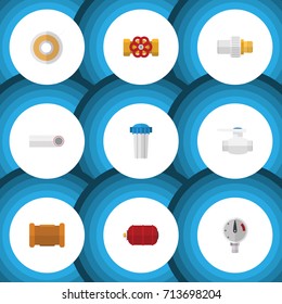 Flat Icon Pipeline Set Of Industry, Flange, Roll And Other Vector Objects. Also Includes Connector, Drain, Teflon Elements.